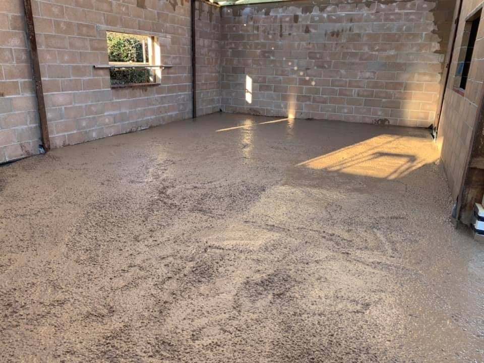 freshly laid concrete floor